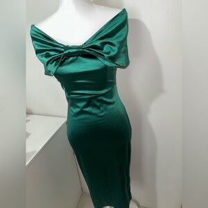 Green off the shoulder dress